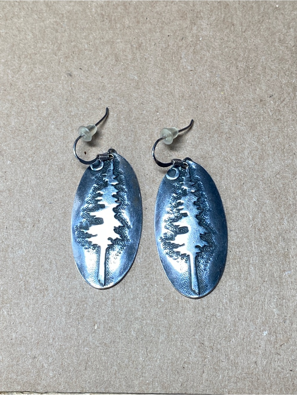 Artisan sterling silver tree moon earrings